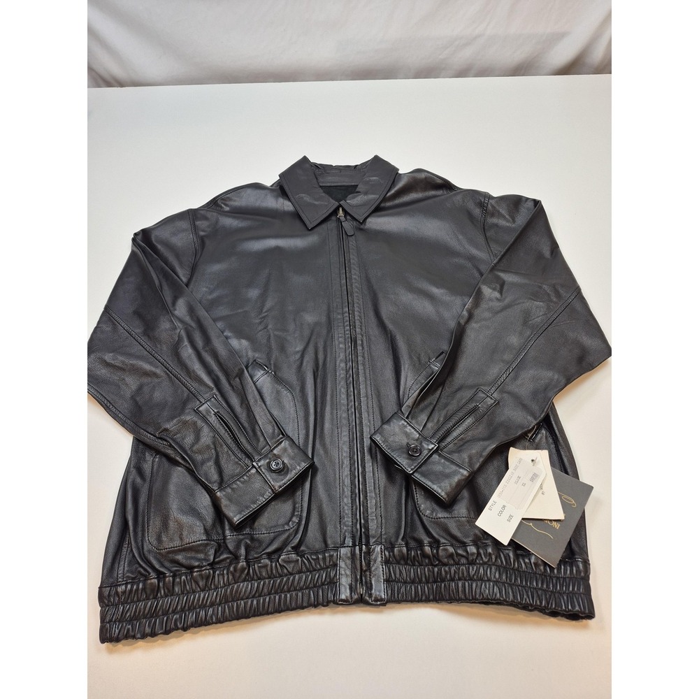 Missani Le Collezioni Jacket Mens XL Black Italian Baby Lamb Leather Reversible